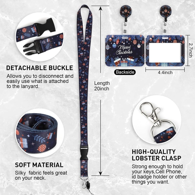 Hinsly ID Badge Holder with Lanyard Christmas Decoration, Retractable Badge Holders Reels with Lanyards Adjustable, for Women Kids Teacher Nurses Doctor Student - Image 2